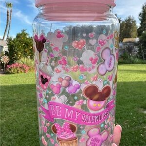 Be my valentine Mickey and Minnie can glass tumbler 16oz